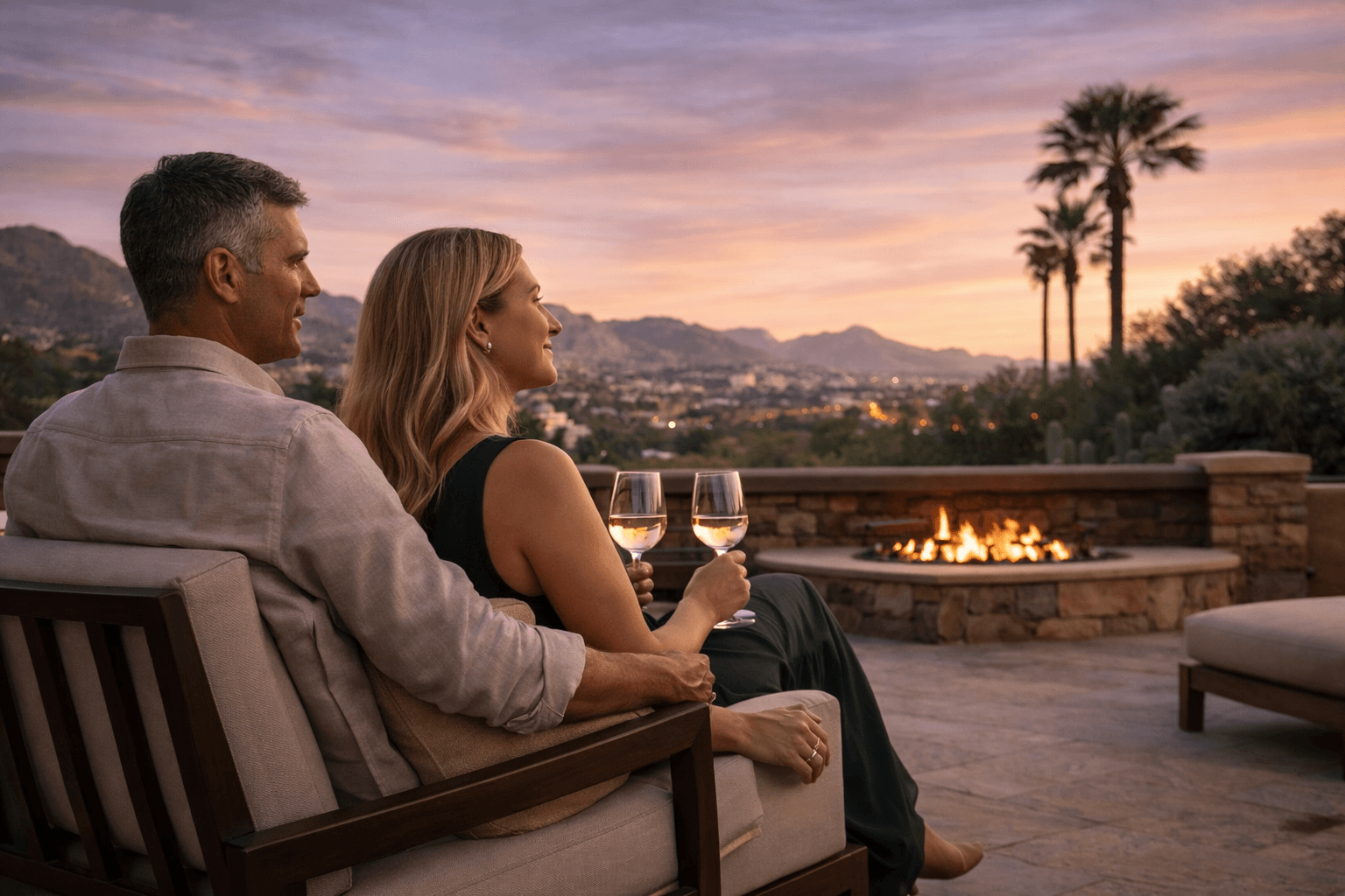 A couple enjoying some alone time in a Scottsdale resort. itavi childcare has freed up some time for them.