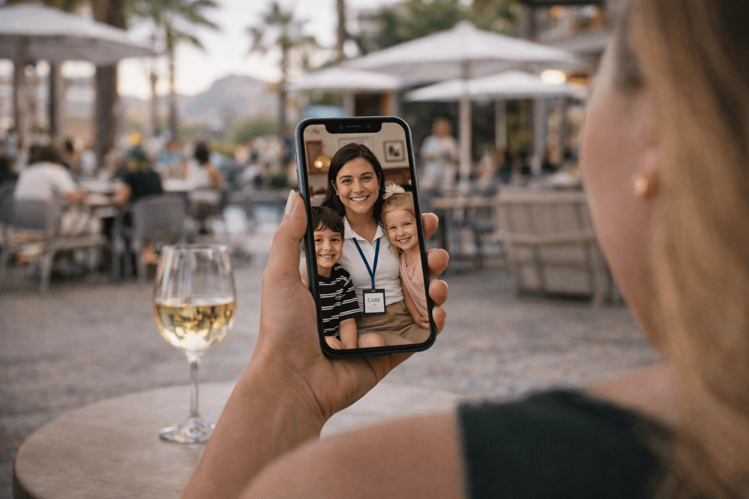 Parent getting a check in from itavi childcare provider.