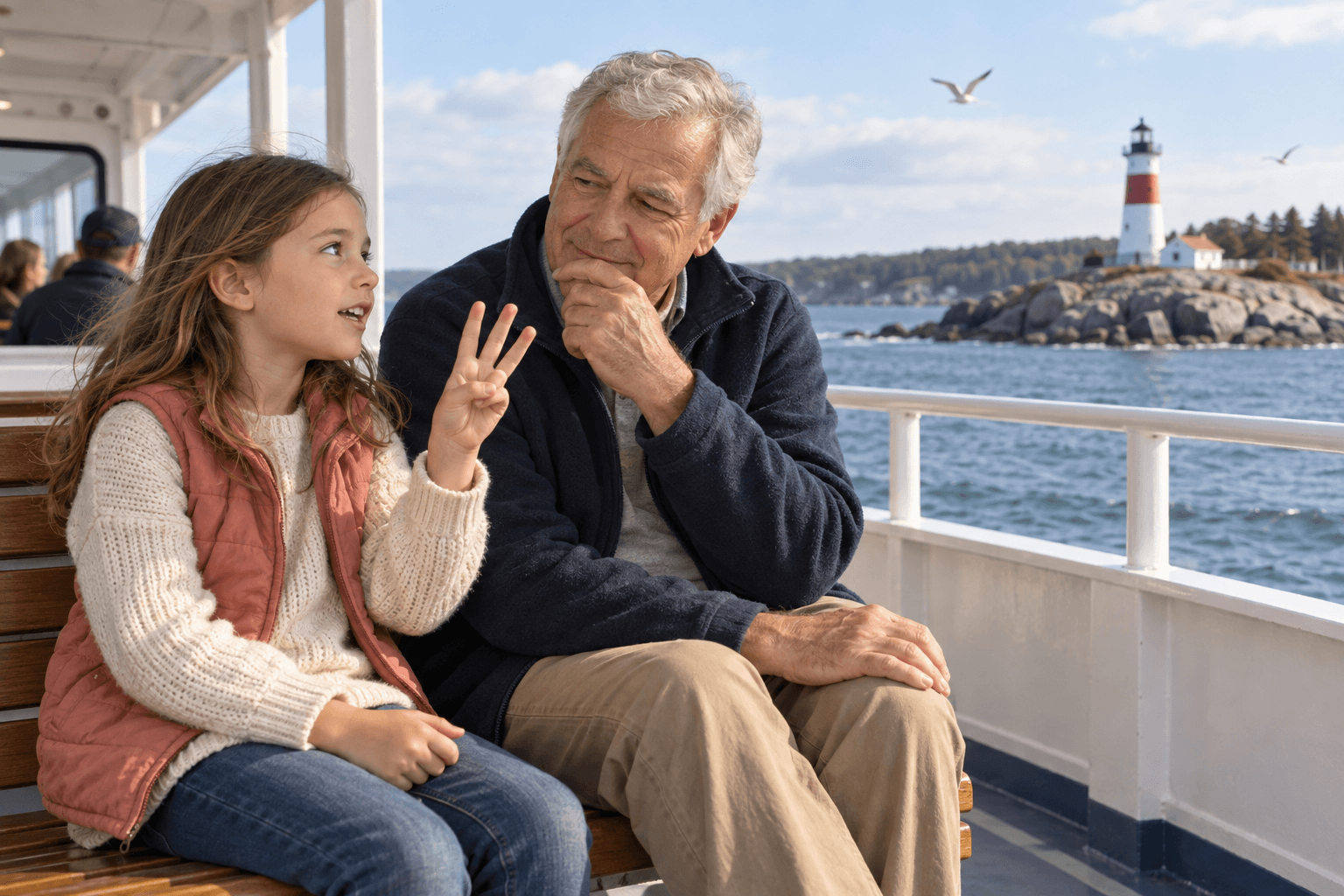 3 Clues A child gives three clues about a lighthouse while her grandfather listens and tries to guess.